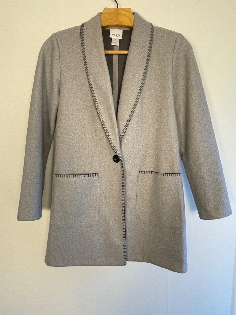 WREN Blanket Stitch Open-Front Blazer Jacket Gray Size L